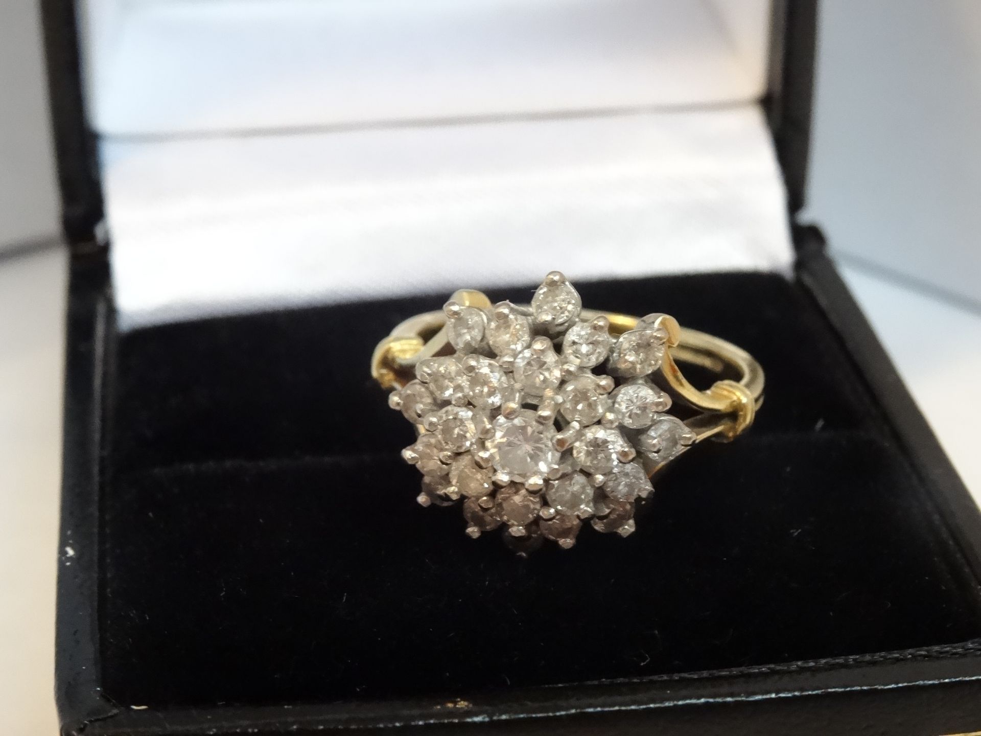 18 Carat Yellow & White Gold Diamond Cluster Ring. Containing 0.85 Carats of diamonds