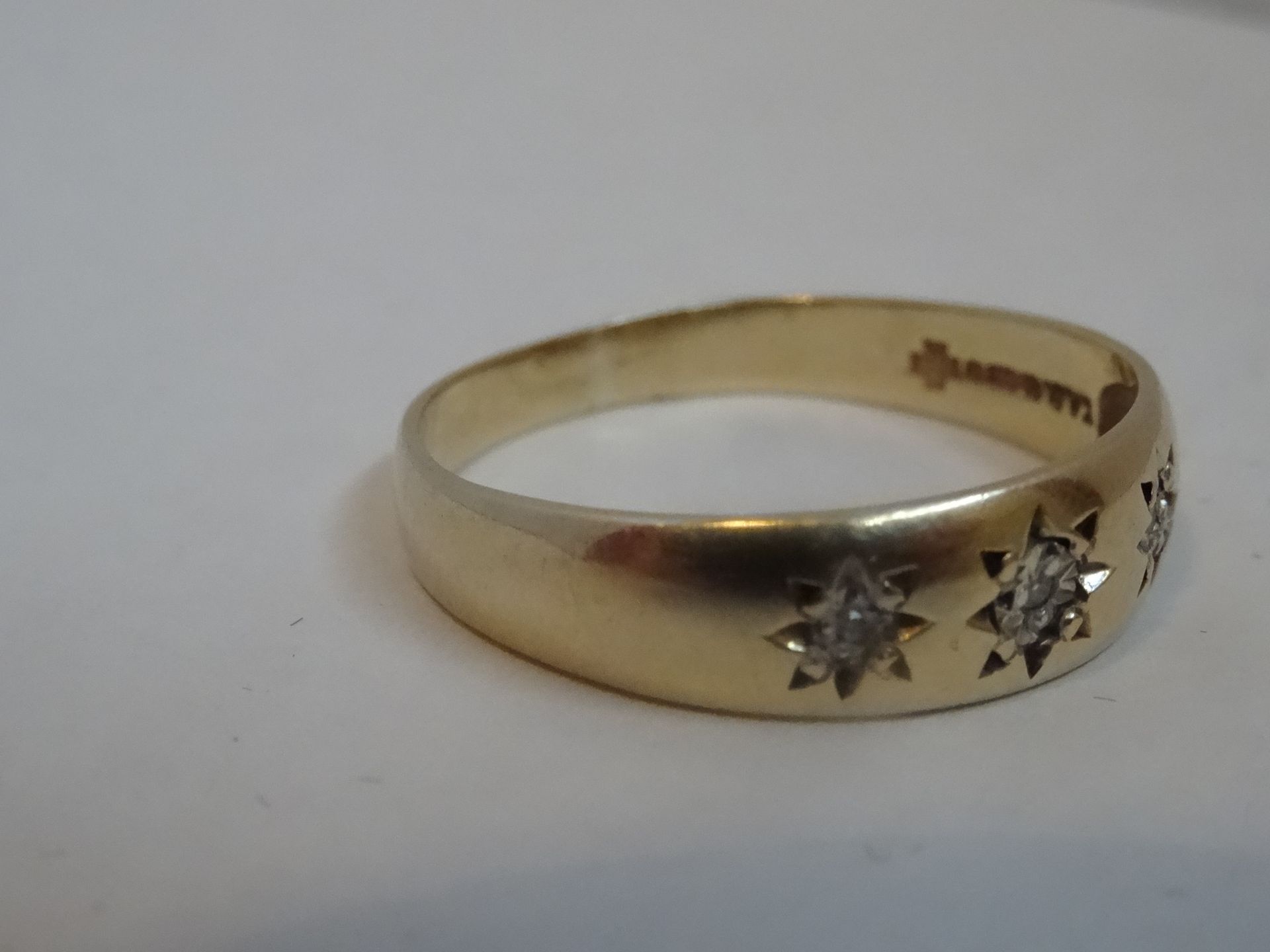 9 Carat Gold Diamond Band Ring Set with 3 Diamonds. Total Piece Weight 2.49 Grams - Image 3 of 3