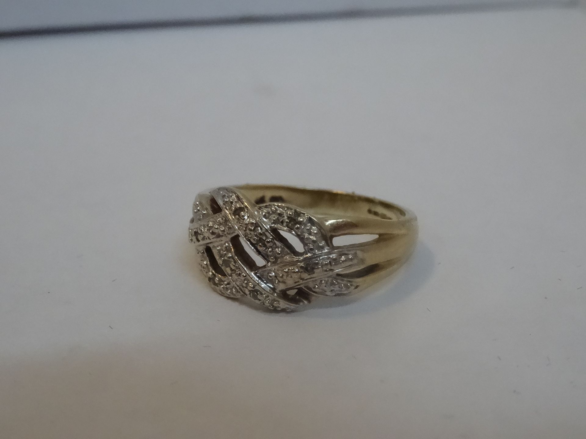 9 Carat Yellow Gold Diamond Pave Ring. Total Piece Weight 3.01 Grams