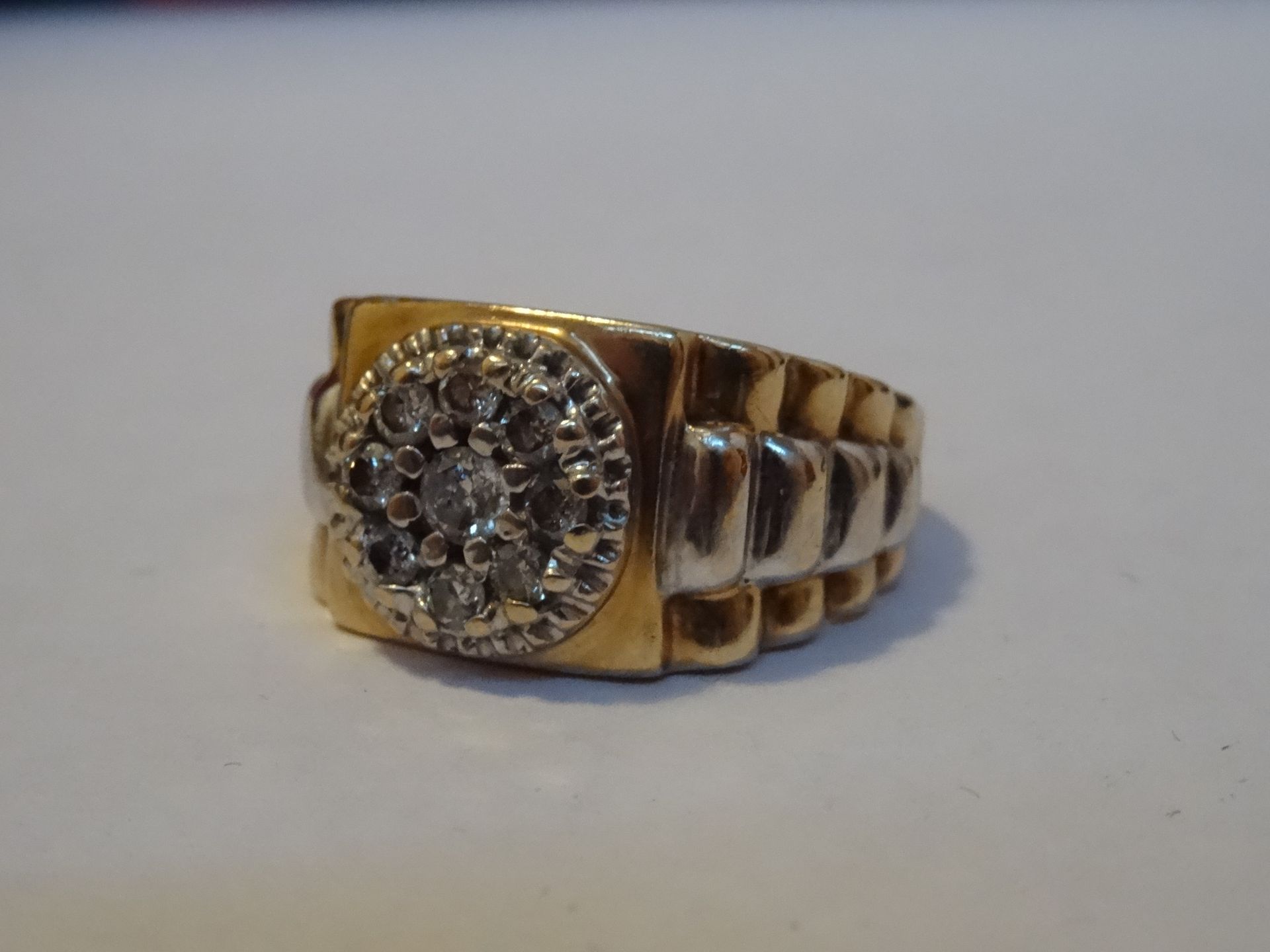 9 Carat Yellow & White Gold Gents Rolex Style Diamond Ring.