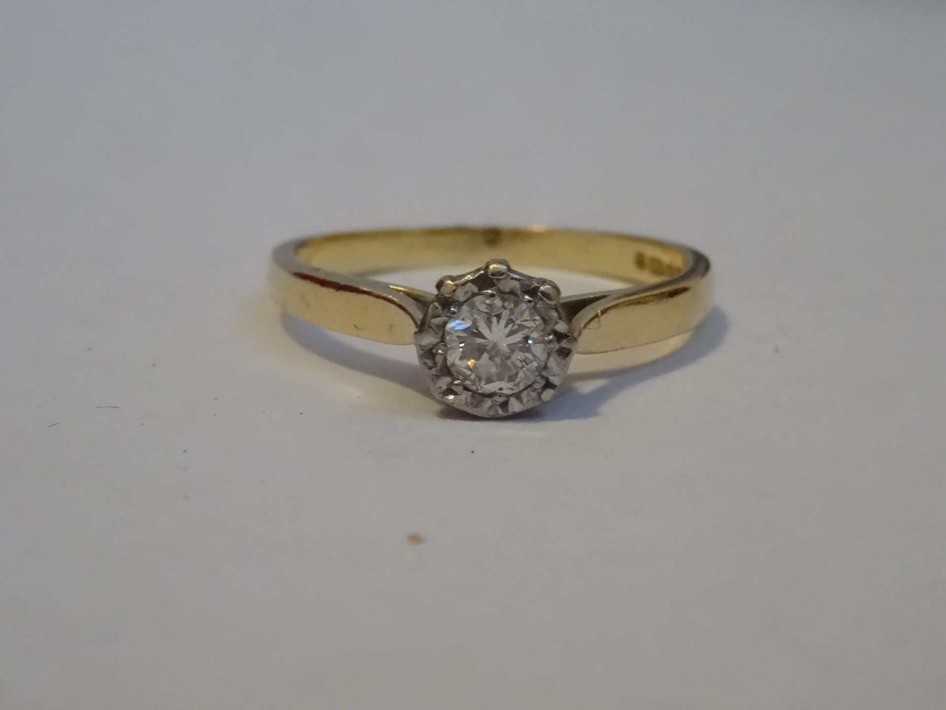 18 Carat Yellow & White Gold Diamond Illusion Set Single Stone Ring.