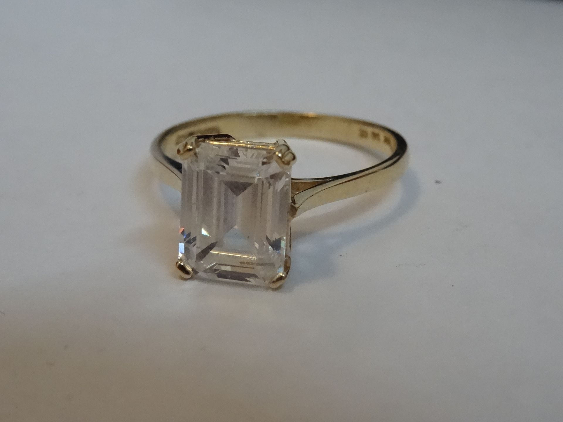 14 Carat Yellow Gold Single Stone Cubic Zirconia Ring. Total Piece Weight 3.07 Grams.