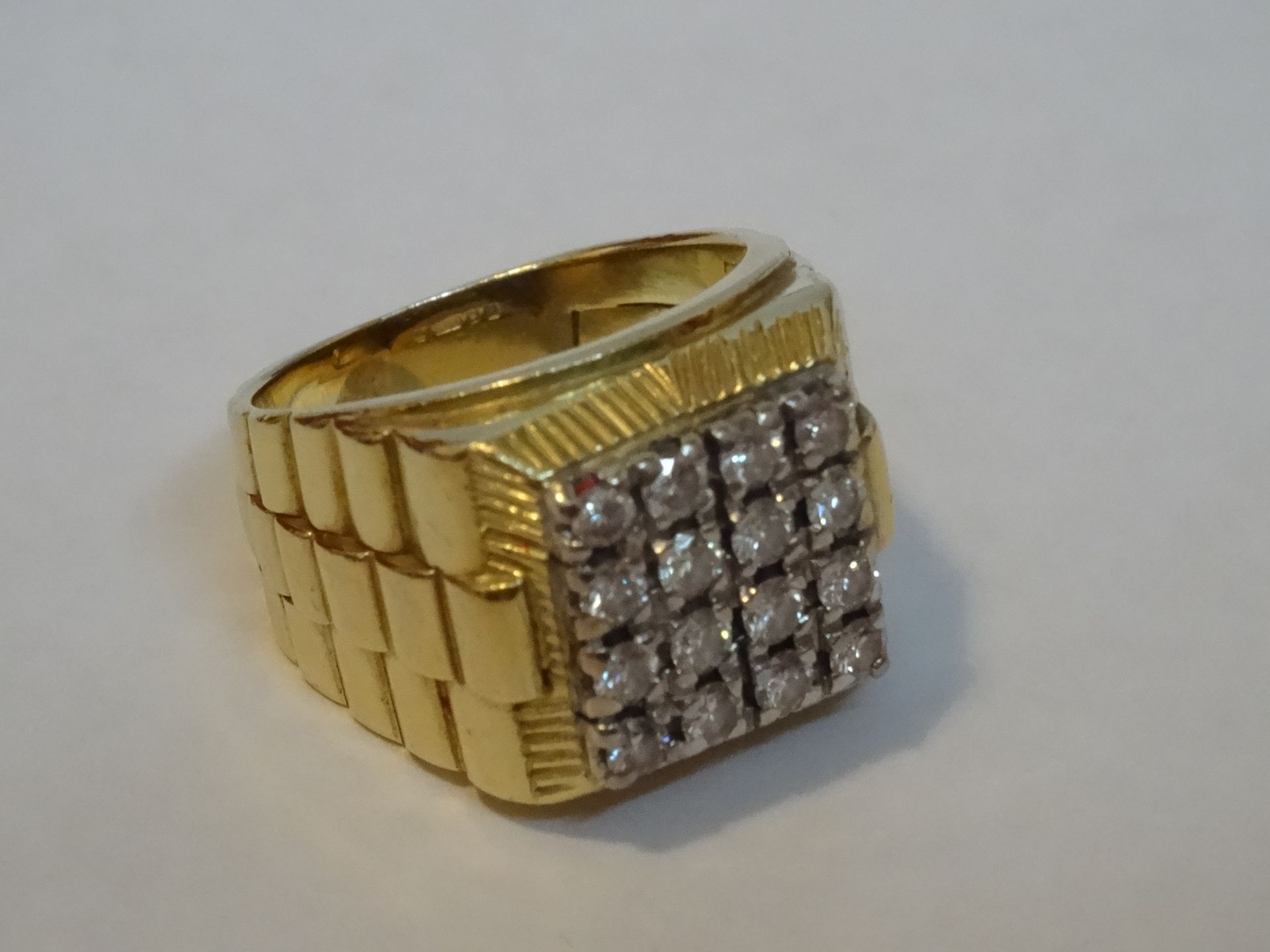 18 Carat Yellow & White Gold Gents Rolex Style Ring Containing 0.8 Carats Of Diamonds.