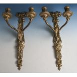 Reserve: 200 EUR        Zwei Wandkerzenhalter (jeweils f. 2 Kerzen), vergoldeter Bronzeguss,