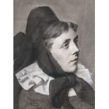 Eggers, Wilhelm (geboren 1863), Kopfporträt eines Mädchens in hessischer Tracht,Kohlezeichnung, weiß