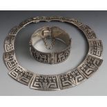 Indianerschmuck, Taxco, Mexiko, Sterling Silber, 2-teilig, bestehend aus Collier undArmschmuck,