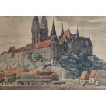 Unbekannter Künstler (20. Jahrhundert), Ansicht von Meissen mit Blick auf den Dom imAusbau (1903-