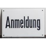 Emailschild, "Anmeldung", J. Ed. Wunderle, Mainz-Kastell. Ca. 20 x 30 cm.