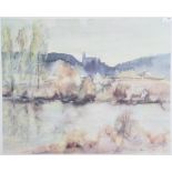 Döbelin, Harry (geb. 1921 Braunschweig), Flusslandschaft mit Burg, Aquarell/Papier, rechtsunten