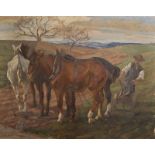 Wedel, August (1885 - 1953), Öl/Lw, Darst. Bauer beim Pflügen m. Pferden, wohl 1930/40erJahre. Ca.