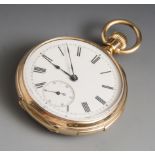 Herrentaschenuhr mit Schlagwerk, um 1900, Gelbgold 750, Kronenaufzug, vergoldetesBrückenankerwerk