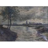 Ohlsen, Jan (20. Jahrhundert), Niederländische Flußansicht mit Windmühle, Öl/Lw., re. u.sign., ca.