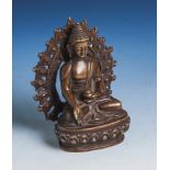 Buddha Shakyamuni, Indien, 19. Jahrhundert, Bronze, auf Lotosthron sitzender Buddha m.Dhyana- und