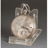 Silberne Taschenuhr m. Schlüsselaufzug, Lyonmarke, 19. Jahrh., schön graviertesMetallziffernblatt m.