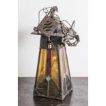 Deckenlampe/Ampel, 1920er Jahre, elektr. Pyramidenstumpfform, aus Metall gearb., Felder m.rundum