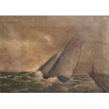 Monogrammist BB (19. Jahrhundert), Segler bei schwerem Seegang vor einer Hafeneinfahrt,Öl/Lw., ca.