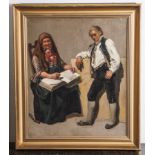 Unbekannter Künstler (19. Jahrhundert), Älteres Paar in Tracht (wohl Schwalm). Die Frauauf einem