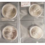 Vier Silbermünzen, Kanada, á 10 Dollar, Montreal 1976, XXI. Olympiade, 925er Silber.Mindestpreis: