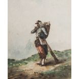 Bujon, Emile (19. Jahrh.), "Soldat m. Pfeife", Aquarell, sign. u. dat. 1882. Ca. 30 x 23cm (hinter