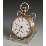 Taschenuhr, wohl Silber, vergoldetes Gehäuse, um 1900, sichtbares Werk m. Glasabdeckung(Werk läuft