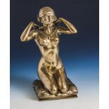 Ponsard, Paul (1882-1915), Kniender weiblicher Akt, Bronze aus d. Zeit d. Jugendstils, aufKissen