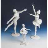 Goebel, zwei Figuren, Bisquitporzellan, weiss: Ballerina (H. ca. 35 cm) u. Tänzer (H. ca.30 cm),
