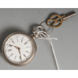 Damen-Anhängeuhr, Silber 800, weißes Email-Zifferblatt mit römischen Stunden in Schwarzund