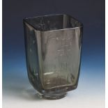 Vase, Verart, Frankreich, 1930er Jahre, farbloses Glas, rauchgrauer Unterfang.Quadratische, leicht