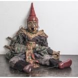 Marionette, wohl Indonesien, Holz geschnitzt und farbig gefasst, besticktes,traditionelles Gewand