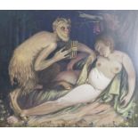 Sorg (20. Jahrhundert), Nymphe und Satyr, Stoffmalerei, re. o. sign. u. dat. 1980, ca. 90x 100 cm,