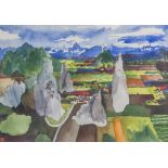 Von Saalfeld, Franz (geb. 1961), Landschaft, Aquarell. Ca. 23,5 x 32,5 cm (hinter Glasgerahmt).