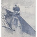 Vogeler, Heinrich (1872-1942) attr., Bleistiftzeichnung: Storchennest, li. u. sign., ca.18 x 16,5