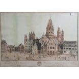 Unbekannter Künstler, Ansicht der Dom Kirche St. Martin von der Marktseite in Mainz,Lithografie,