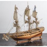 Holzmodell eines Dreimasters, bez. "La Sirene 1700", Alter unbek., auf Holzgestell. L. ca.75 cm.