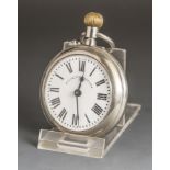 Eisenbahner Taschenuhr, Roskopf Patent, vernickeltes Metallgehäuse, Uhrwerk läuft. Ø ca.55 mm.