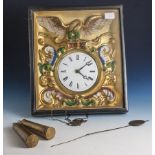 Biedermeier Rahmenuhr, 1. Hälfte 19. Jahrh., 2-gewichtig, Ziffernblatt aus Metall,vergoldet u. teils