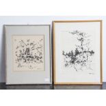 Unbekannter Künstler (20. Jahrhundert), Paar Zeichnungen: Bewaldete Landschaften, Tuscheüber