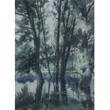 Scherz, Bruno Ernst (1889-1955), Waldsee, Aquarell, re. u. sign. (mit persön. Widmung).Ca. 37 x 27