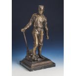 Figur eines Metallgießers, Bronzeguss auf Metallplatte, H. ca. 36 cmMindestpreis: 50 EUR