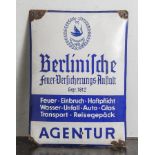 Emailschild, Versicherungen "Berlinische Agentur". Ca. 50 x 36 cm.Mindestpreis: 30 EUR