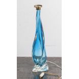 Lampenfuß, wohl Murano, 1950/60er Jahre, farbloses, dickwandiges Glas, hellblauunterfangen.