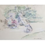 Dill, Otto (1884-1957), Parkszene, eine Frau und ein Mann auf einer Parkbank beim Leseneiner