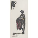 Unbekannter Künstler, Torero u. Stierkopf, Tusche, li. u. sign. u. dat. (19)68. Ca. 55 x27 cm (