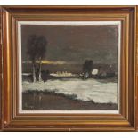 Permeke, Constant (1886-1952), Schneelandschaft am Abend, Öl/Malkarton,, li. u. sign. Ca.40 x 44,5