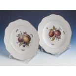 Meissen, Schwertermarke, zwei Jugendstil-Teller, farbige Obstmalerei m. Insekten,reliefierte