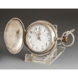 Sprungdeckeltaschenuhr, um 1900, System Roskopf Patent, Silbergehäuse, Uhrwerk läuft. Øca. 54 mm.