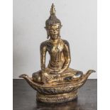 Buddha Shakyamuni, wohl Siam 19. Jahrhundert, Bronze, feuervergoldet, schlanke undfeingliedrig