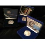 Three silver proof boxed crowns Victorian Anniversary,Golden Jubilee 2002, Diana Princess of Wales