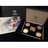 2002 Commonwealth Games Royal Mint presentation box includes four silver and gold plated proof