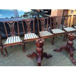Mahogany Eight Seater Twin Pedestal Dining Table with Eight Chippendale Style Chairs